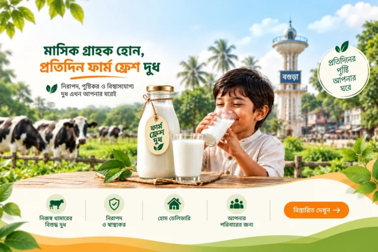 মাসিক গ্রাহক হোন, প্রতিদিন ফার্ম ফ্রেশ দুধ — নিরাপদ, পুষ্টিকর ও বিশ্বাসযোগ্য দুধ এখন আপনার ঘরেই